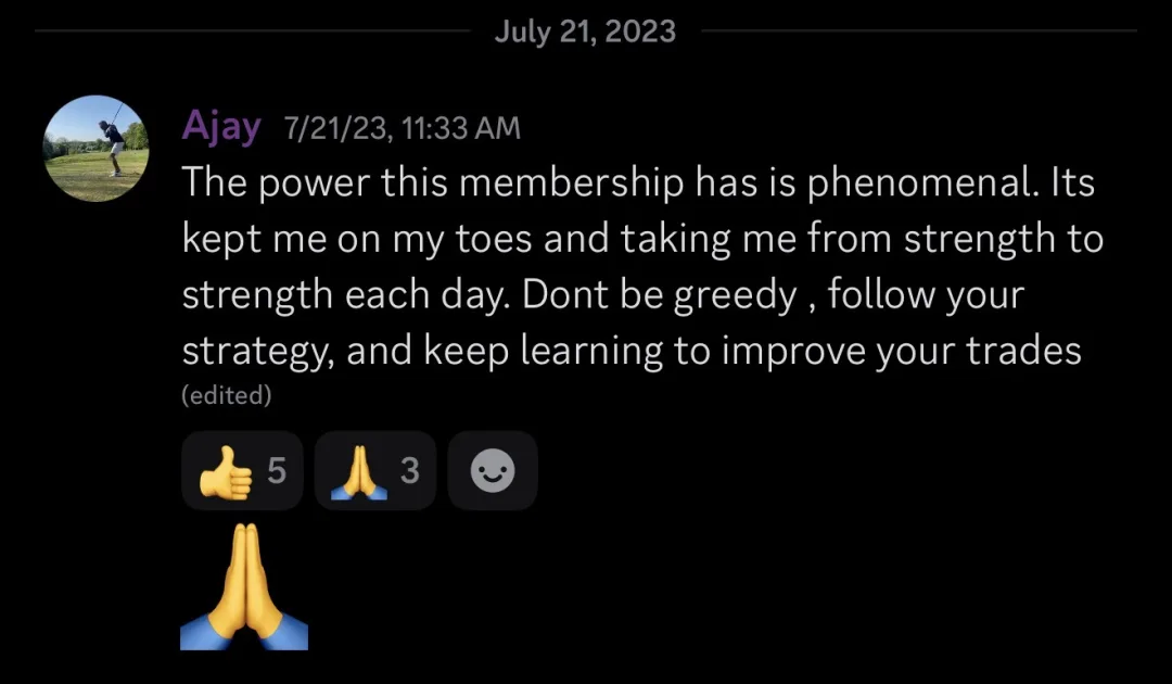 Knights of Gold member review: The power this membership has is phenomenal. It's kept me on my toes and taking me from strength to strength each day. Don't be greedy, follow your strategy, and keep learning to improve your trades